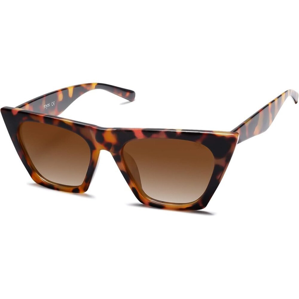 Women's  Brown Tortoise Oversized Square Cateye Big Trendy Polarized Sunglasses